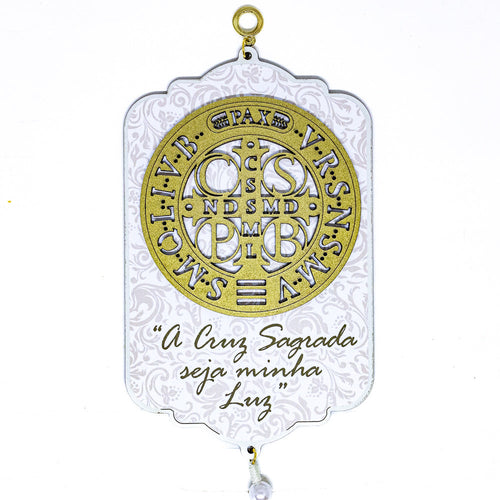 Adorno de Porta São Bento Dourado 3D Retangular