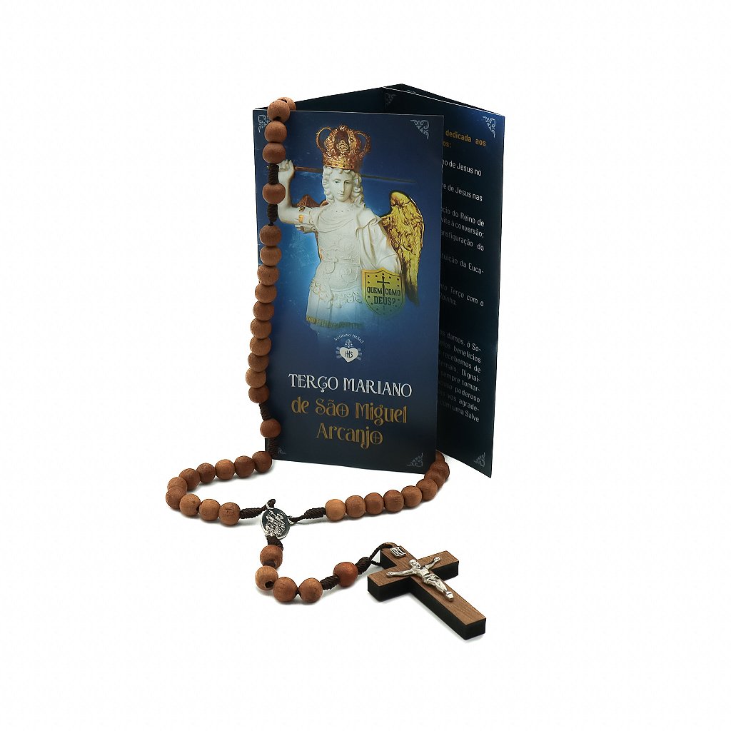 Terço São Miguel com reliquia da gruta de São Miguel madeira 8mm