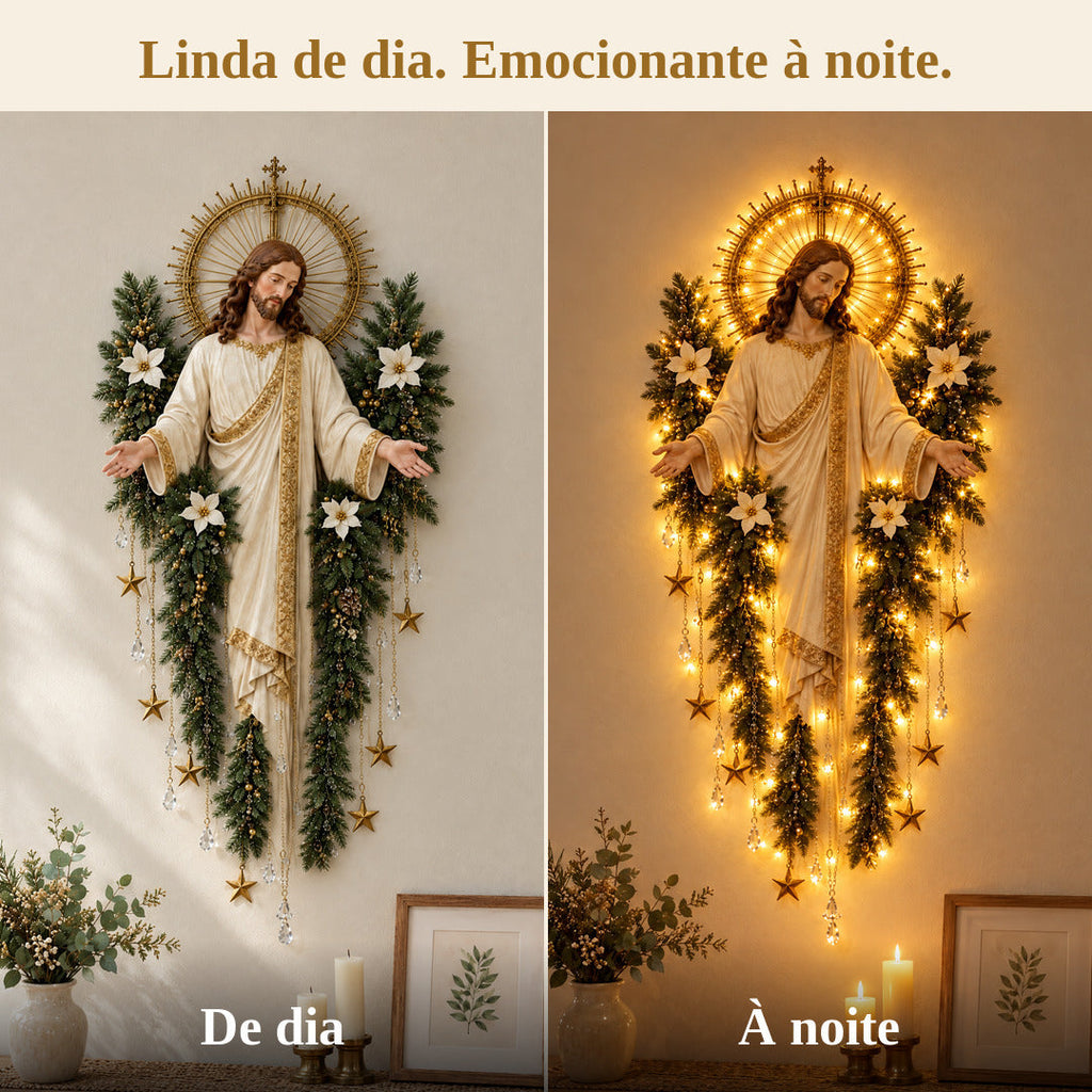 Cristo Iluminado – Decoração de Parede com Luz Dourada