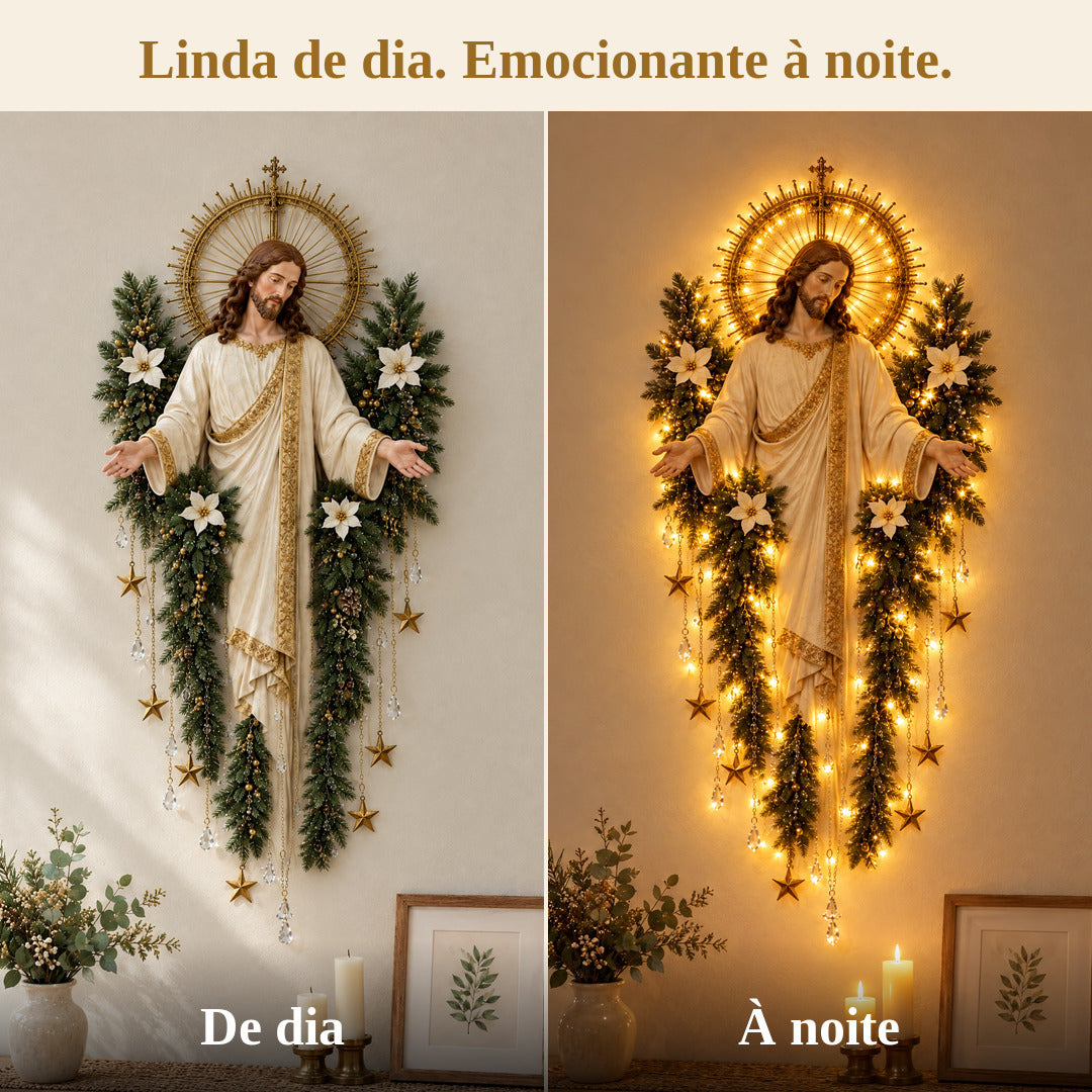 Cristo Iluminado – Decoração de Parede com Luz Dourada