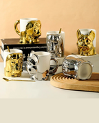 Caneca Criativa Dog 3D em Cerâmica Caneca de Café e Chá com Detalhes Dourados ou Prateados
