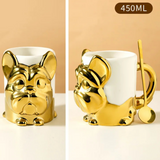 Caneca Criativa Dog 3D em Cerâmica Caneca de Café e Chá com Detalhes Dourados ou Prateados