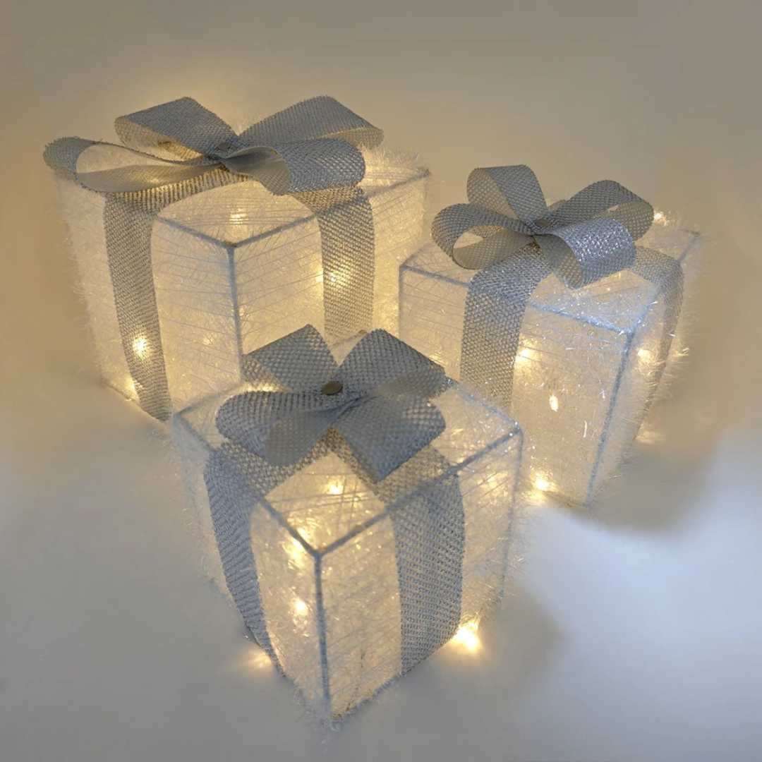 Conjunto de 3 Caixas de Presente Iluminadas com LED