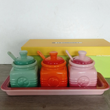 Conjunto de potes + colher + bandeja