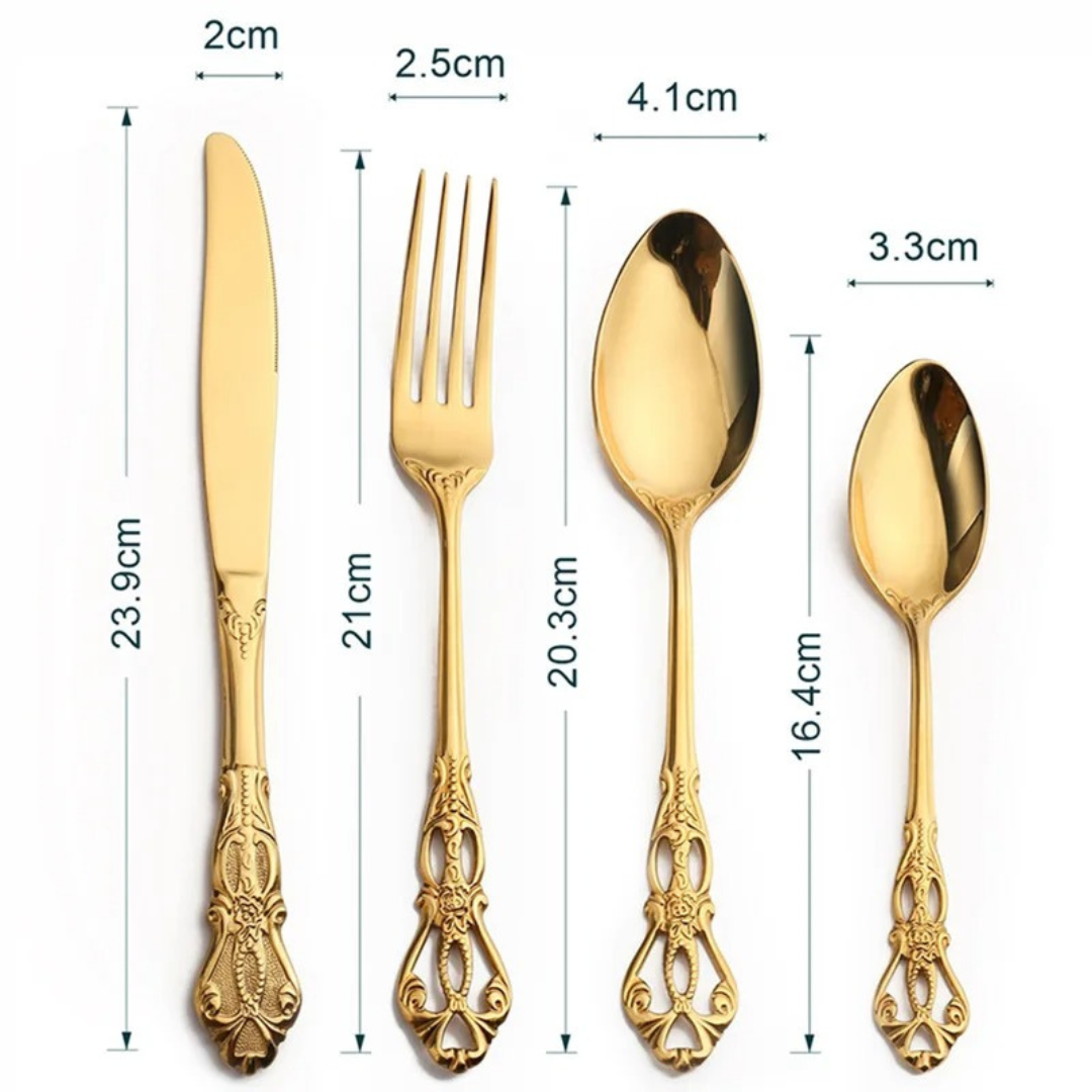 Conjunto de Talheres Luxo Aço Inoxidável 24 Peças Ouro e Prata