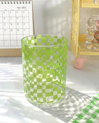 Copo de Vidro Xadrez 300ml Elegância para Suco Café e Drinks
