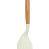 Espátula de Fritar de Silicone Branca com Cabo de Madeira Grande Antiescaldante