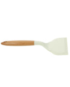 Espátula de Fritar de Silicone Branca com Cabo de Madeira Grande Antiescaldante