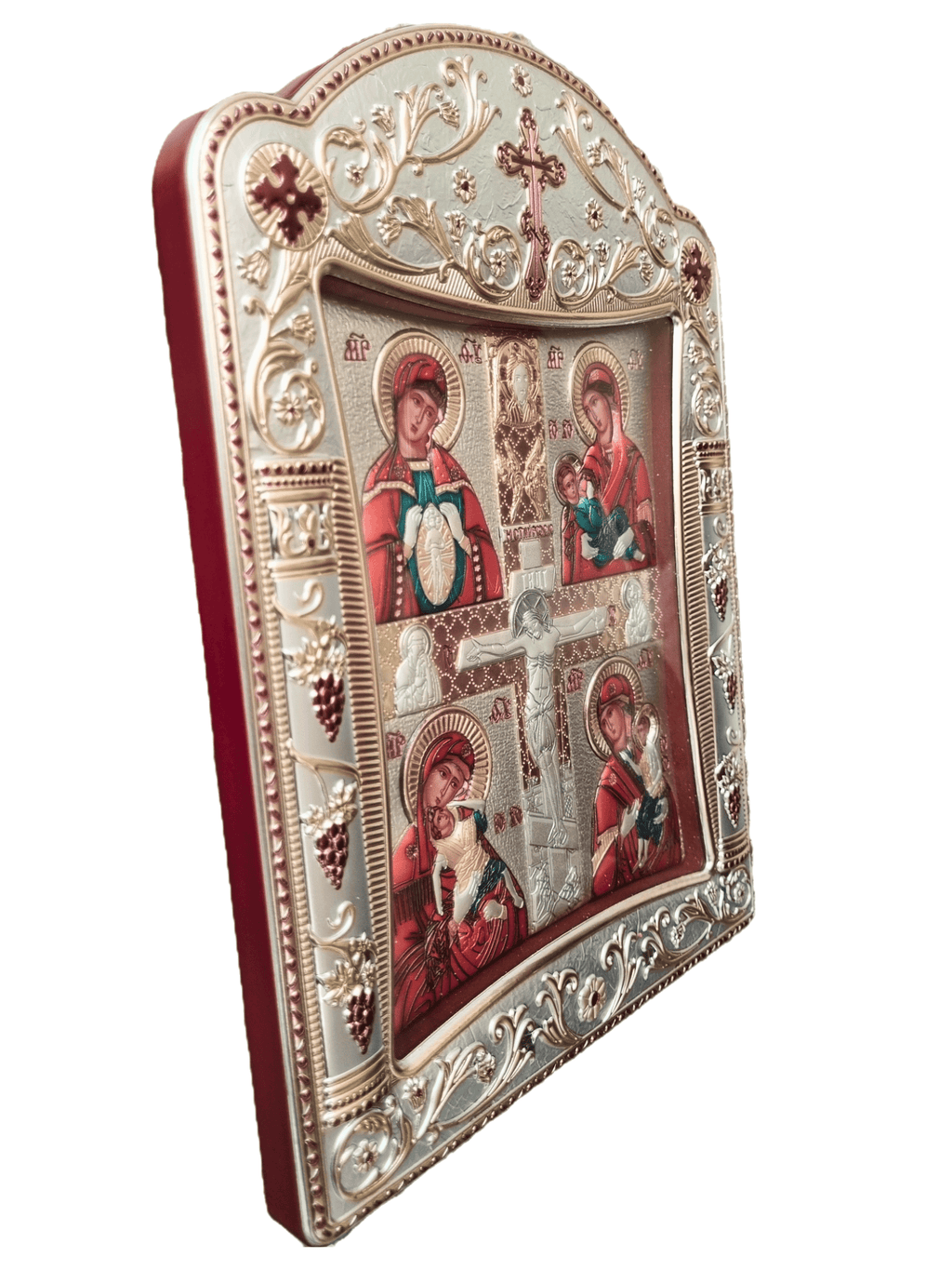Ícone Grego Mãe de Deus com Cristo Crucificado Esmaltada 11,3 x 15,2 cm
