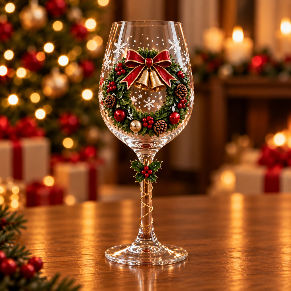 Conjunto de 6 Taças de Vinho Especial de Natal | Taças de Vidro 3D Natalinas
