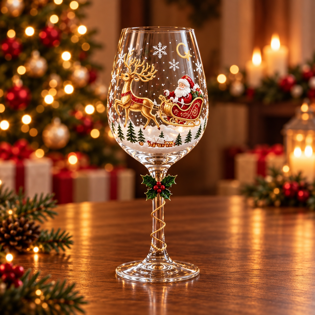 Conjunto de 6 Taças de Vinho Especial de Natal | Taças de Vidro 3D Natalinas