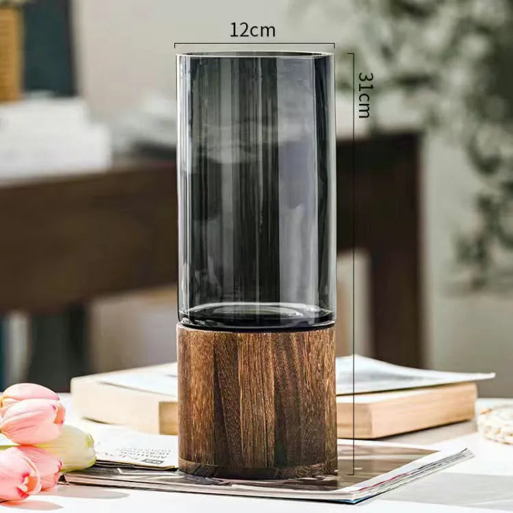 Vaso decorativo hidroponico de vidro e madeira - Wood Design