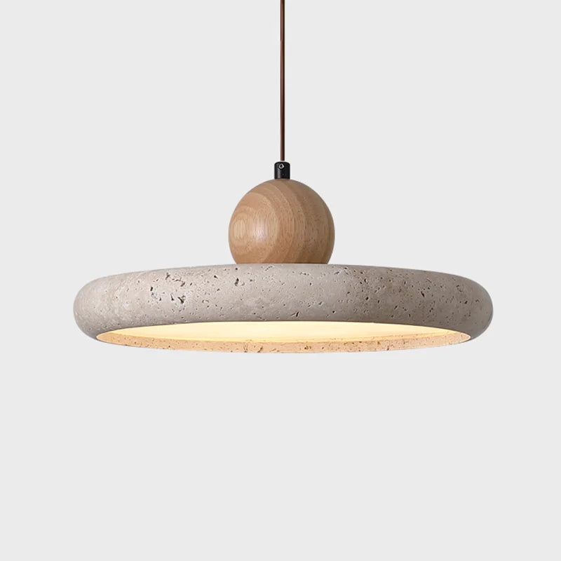 Luminária Pendente Retrô em Pedra Natural - Estilo Travertino Amarelo com LED