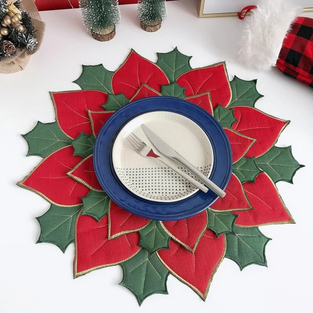 Sousplat Poinsétia Bordado para Natal