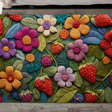Tapete 3D Morango com Flor Macio, Antiderrapante e Decorativo