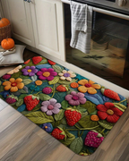Tapete 3D Morango com Flor Macio, Antiderrapante e Decorativo