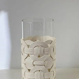 Vaso de Vidro com Couro Trançado Decoração Moderna para Sala ou Mesa