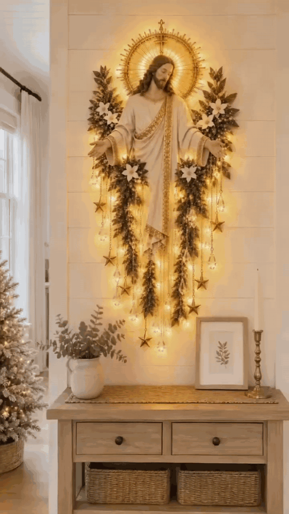 Cristo Iluminado – Decoração de Parede com Luz Dourada