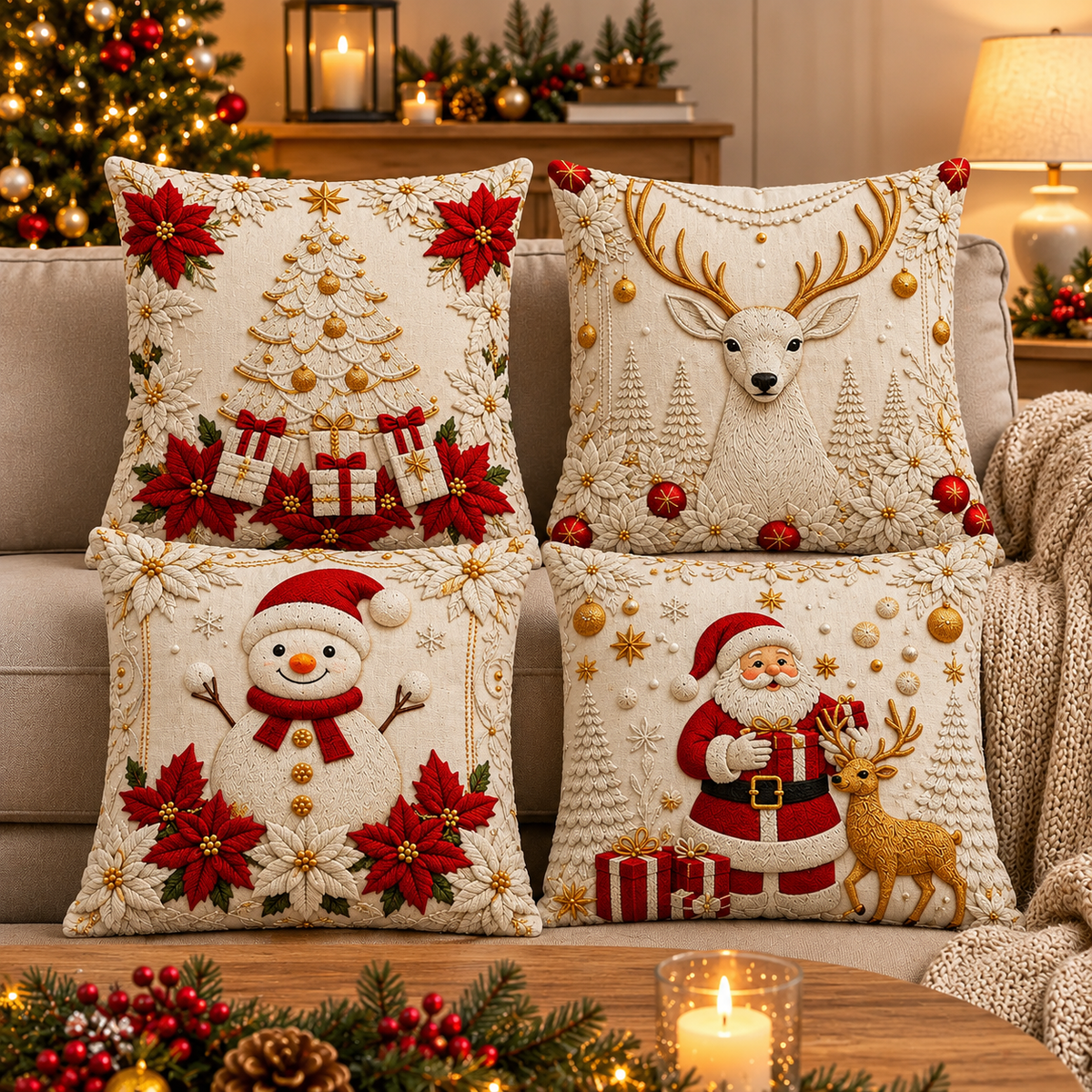 Kit  Capas De Almofadas Decorativas Natal Papai Noel M45