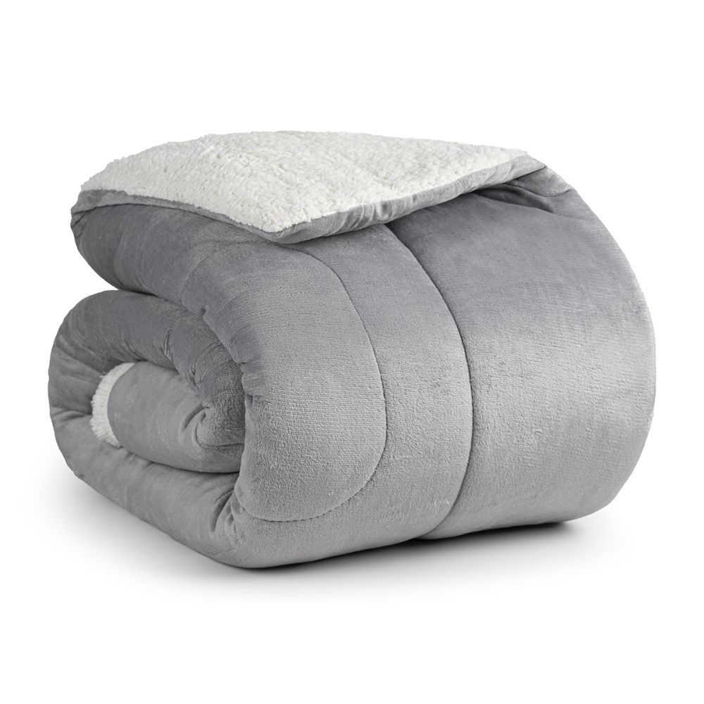 Coberdrom Cobertor Manta Sherpa Pele de Carneiro 490g/m² Dupla Face Aspen Cinza