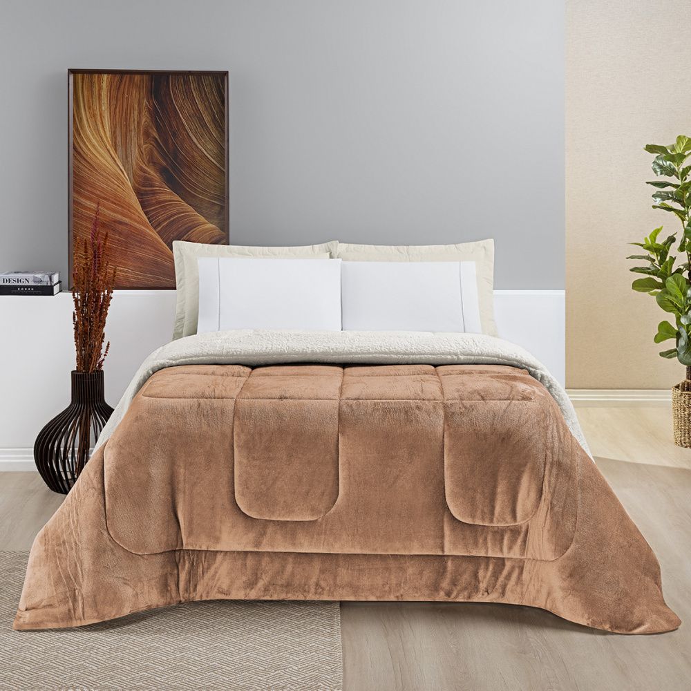 Coberdrom Cobertor Manta Sherpa Pele de Carneiro 490g/m² Dupla Face Aspen Cobre