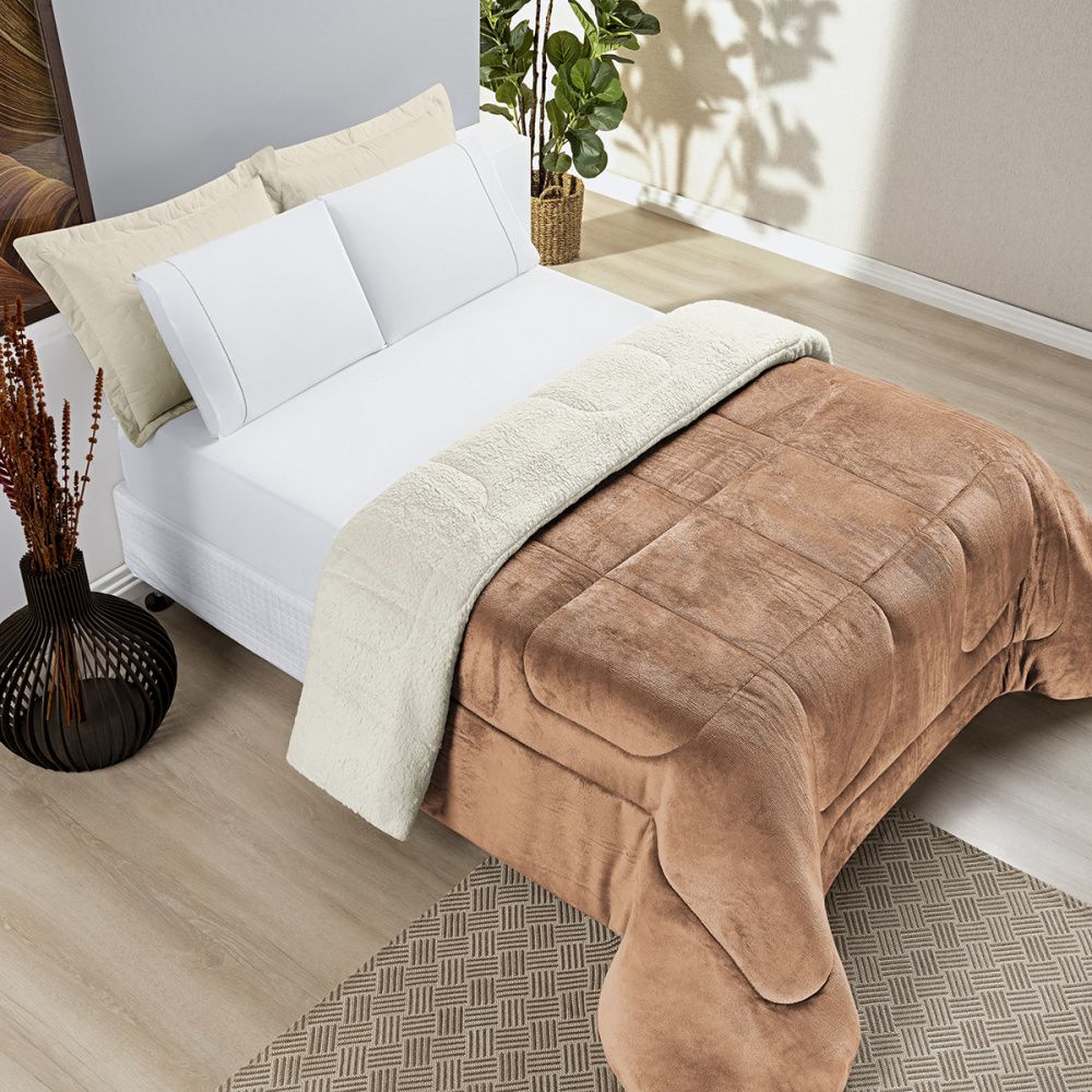 Coberdrom Cobertor Manta Sherpa Pele de Carneiro 490g/m² Dupla Face Aspen Cobre
