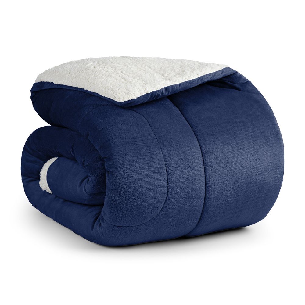 Coberdrom Cobertor Manta Sherpa Pele de Carneiro 490g/m² Dupla Face Aspen Marinho