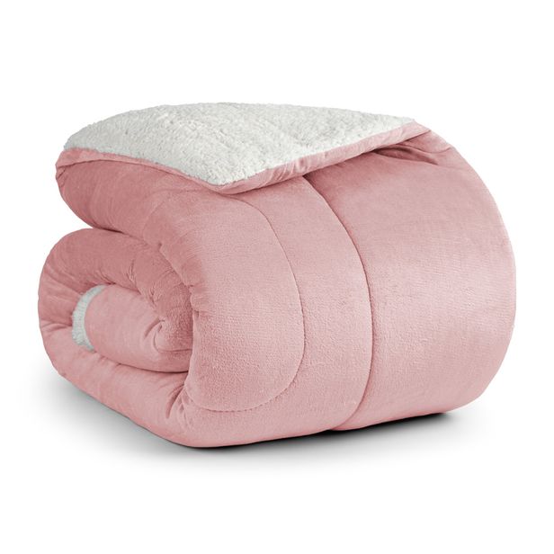 Coberdrom Cobertor Manta Sherpa Pele de Carneiro 490g/m² Dupla Face Aspen Rosa