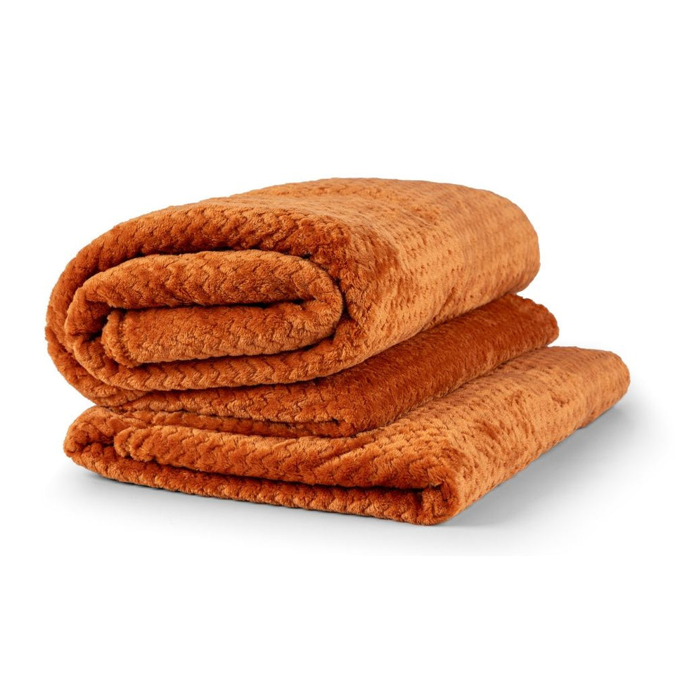 Cobertor Manta Flannel Super Macio Casal Queen King 2,20m x 2,40m 280g/m² Chevron Terracota