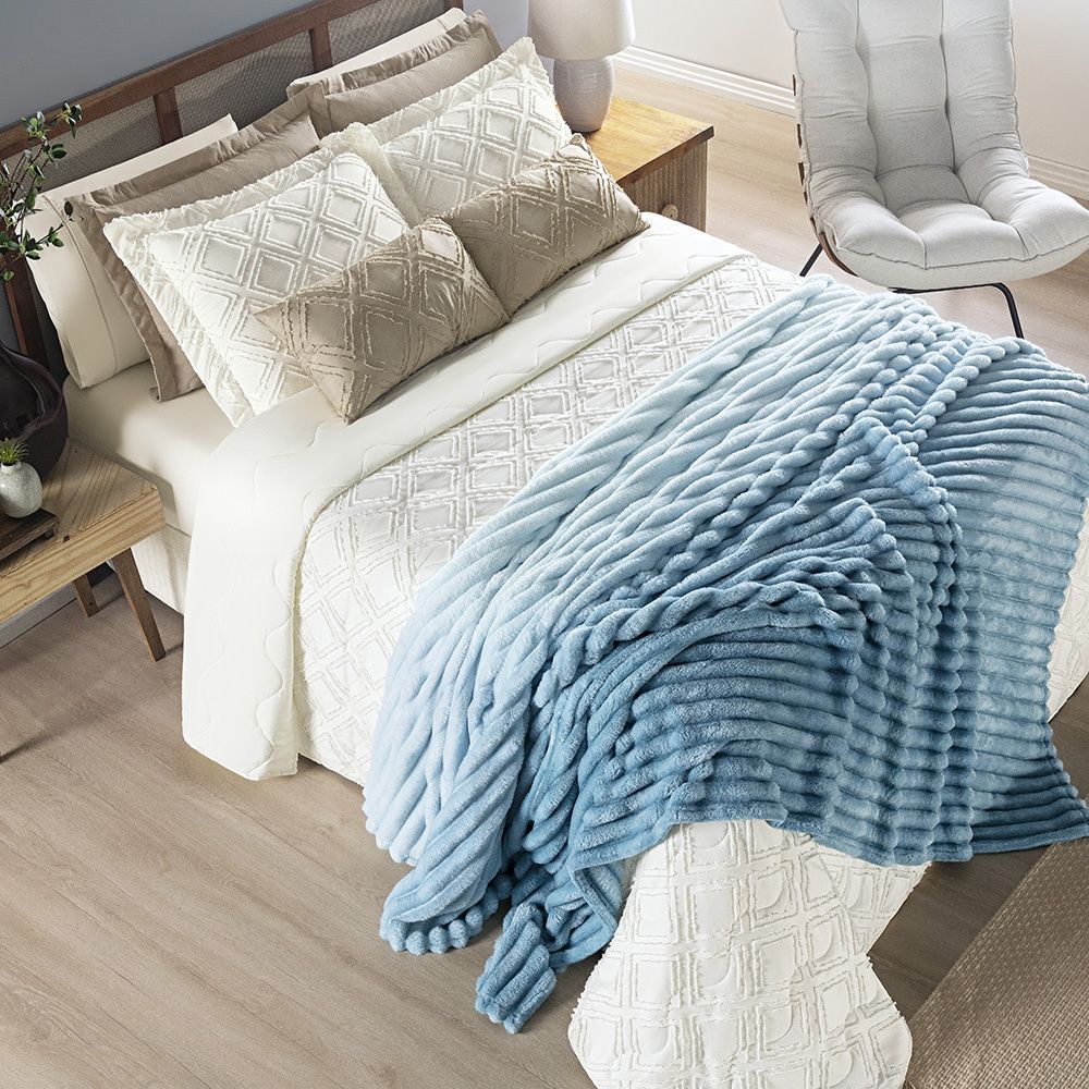 Cobertor Manta Flannel Casal Queen Fluffy 320g/m² Degradê Aqua