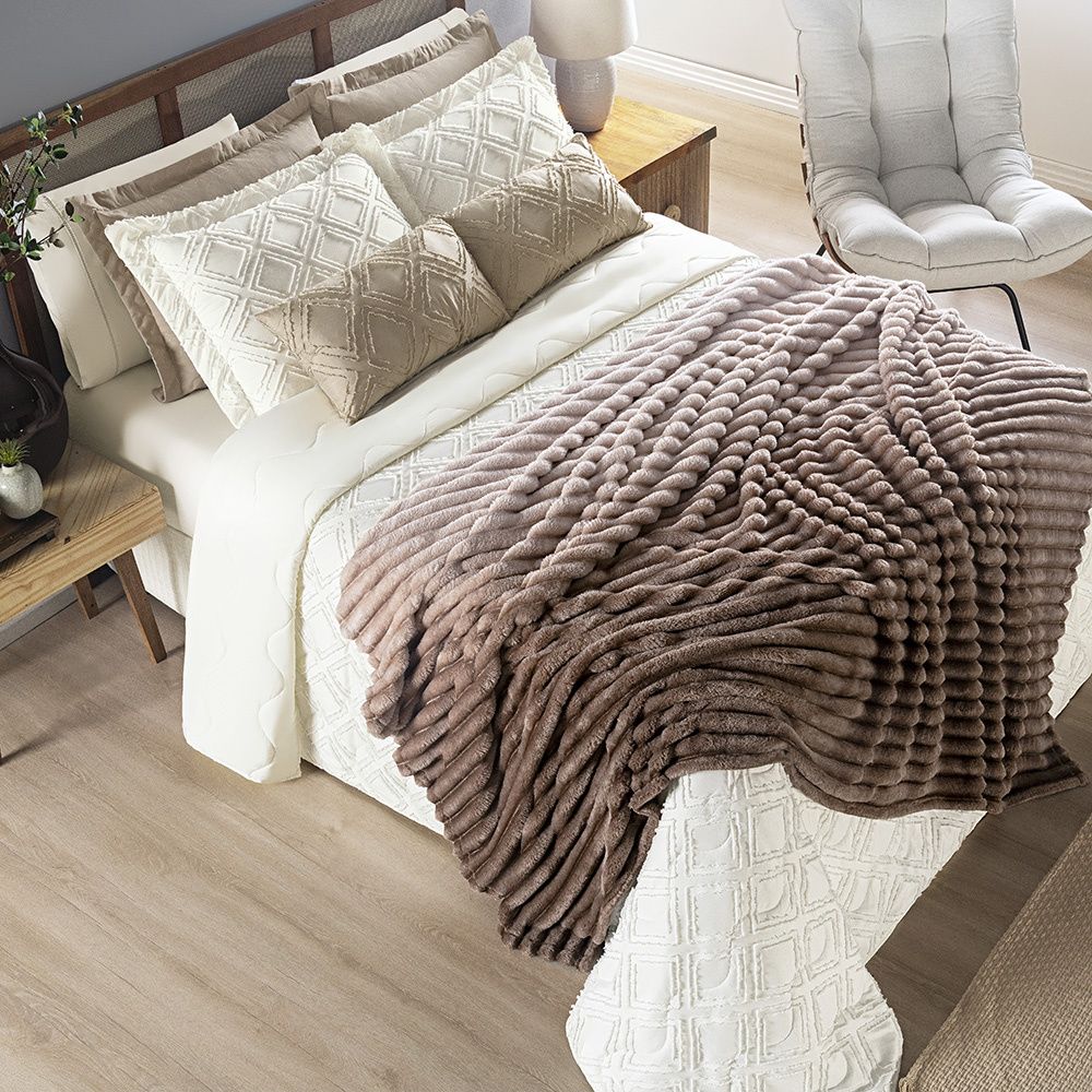 Cobertor Manta Flannel Casal Queen Fluffy 320g/m² Degradê Cappuccino