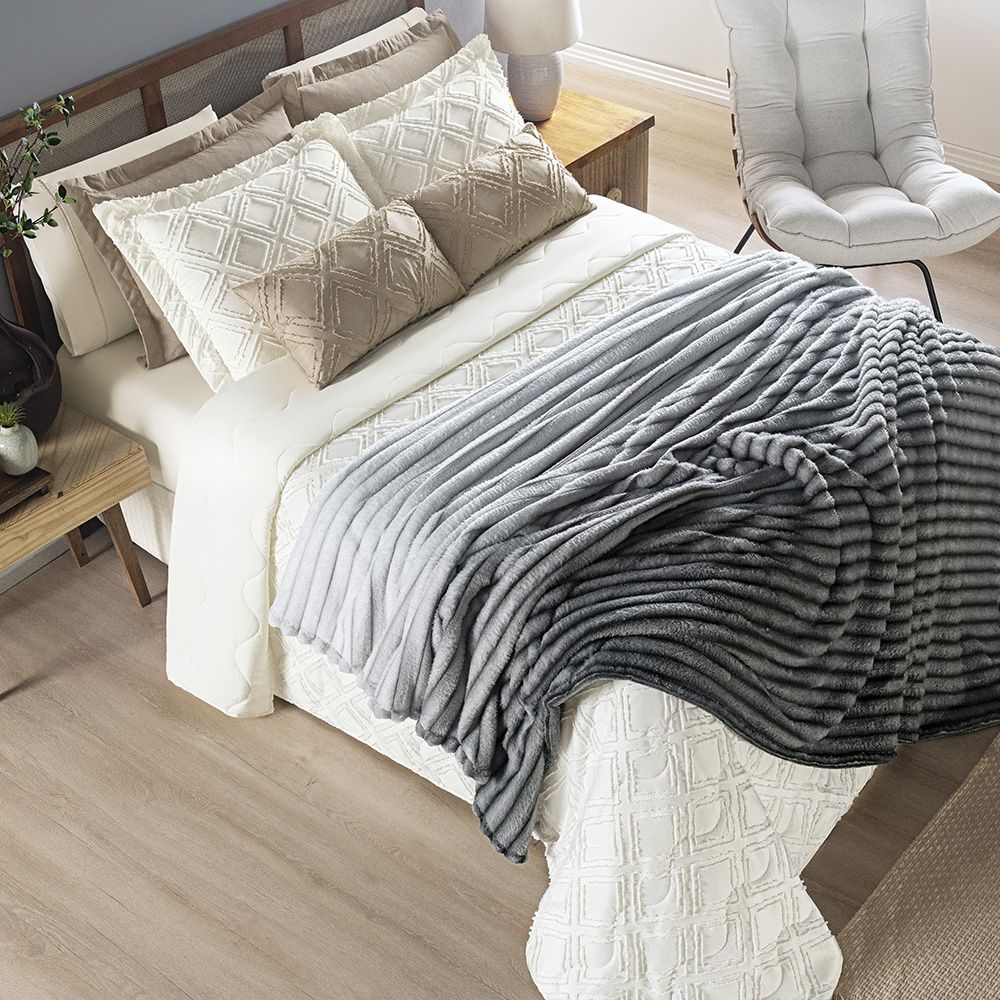 Cobertor Manta Flannel Casal Queen Fluffy 320g/m² Degradê Grafito