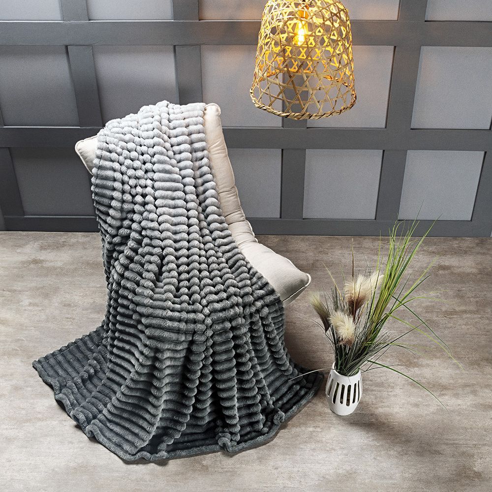Cobertor Manta Flannel Casal Queen Fluffy 320g/m² Degradê Grafito