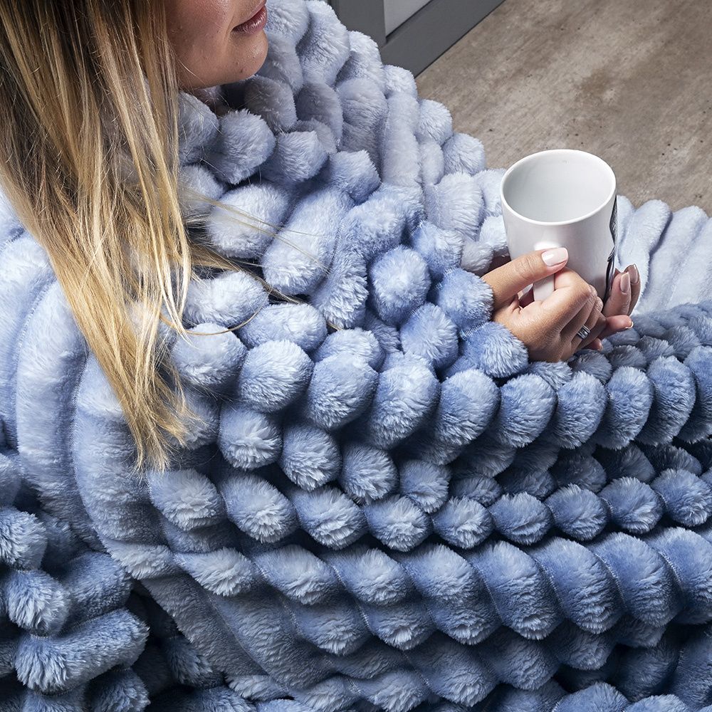 Cobertor Manta Flannel Casal Queen Fluffy 320g/m² Degradê Sky