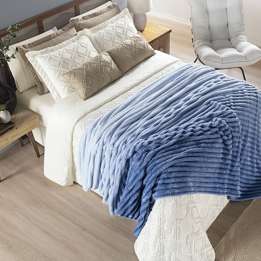 Cobertor Manta Flannel Casal Queen Fluffy 320g/m² Degradê Sky