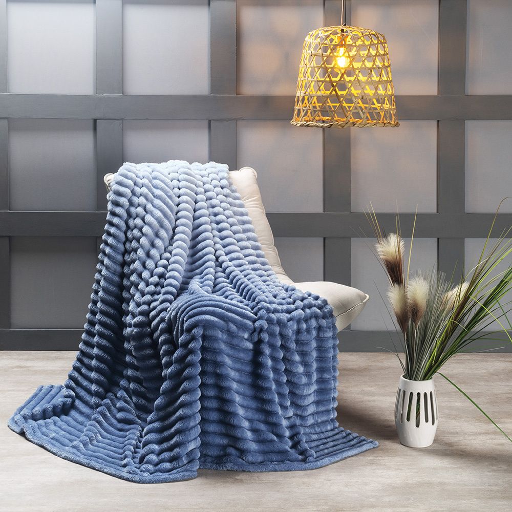 Cobertor Manta Flannel Casal Queen Fluffy 320g/m² Degradê Sky