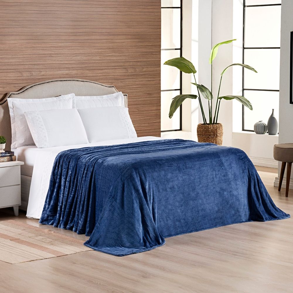Cobertor Manta Flannel Queen Turim 2,40x2,20m 180g/m² Azul
