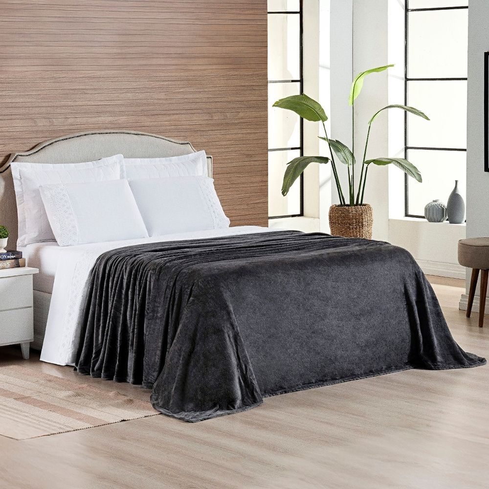 Cobertor Manta Flannel Queen Turim 2,40x2,20m 180g/m² Cinza