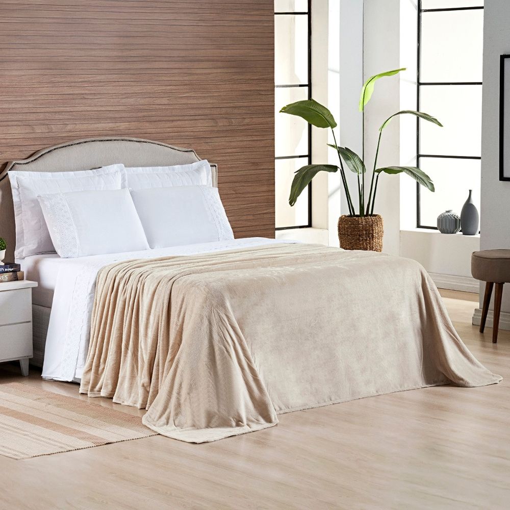 Cobertor Manta Flannel Queen Turim 2,40x2,20m 180g/m² Marfim