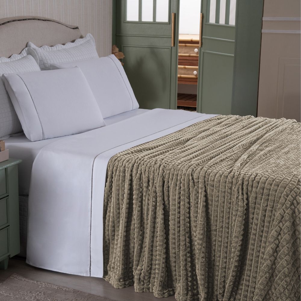 Cobertor Manta Flannel Super Macio 240g/m² Diamond Bege
