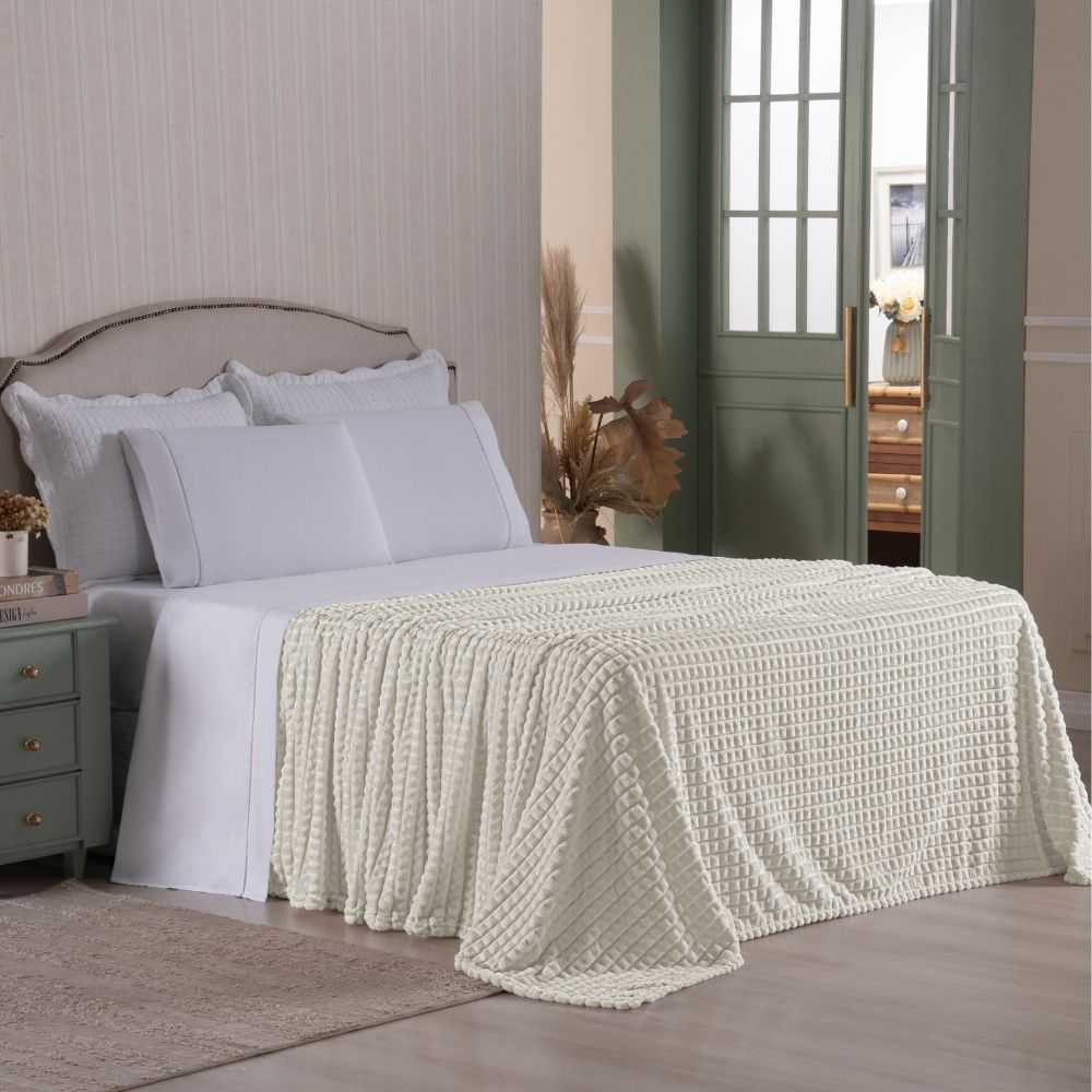 Cobertor Manta Flannel Super Macio 240g/m² Diamond Marfim