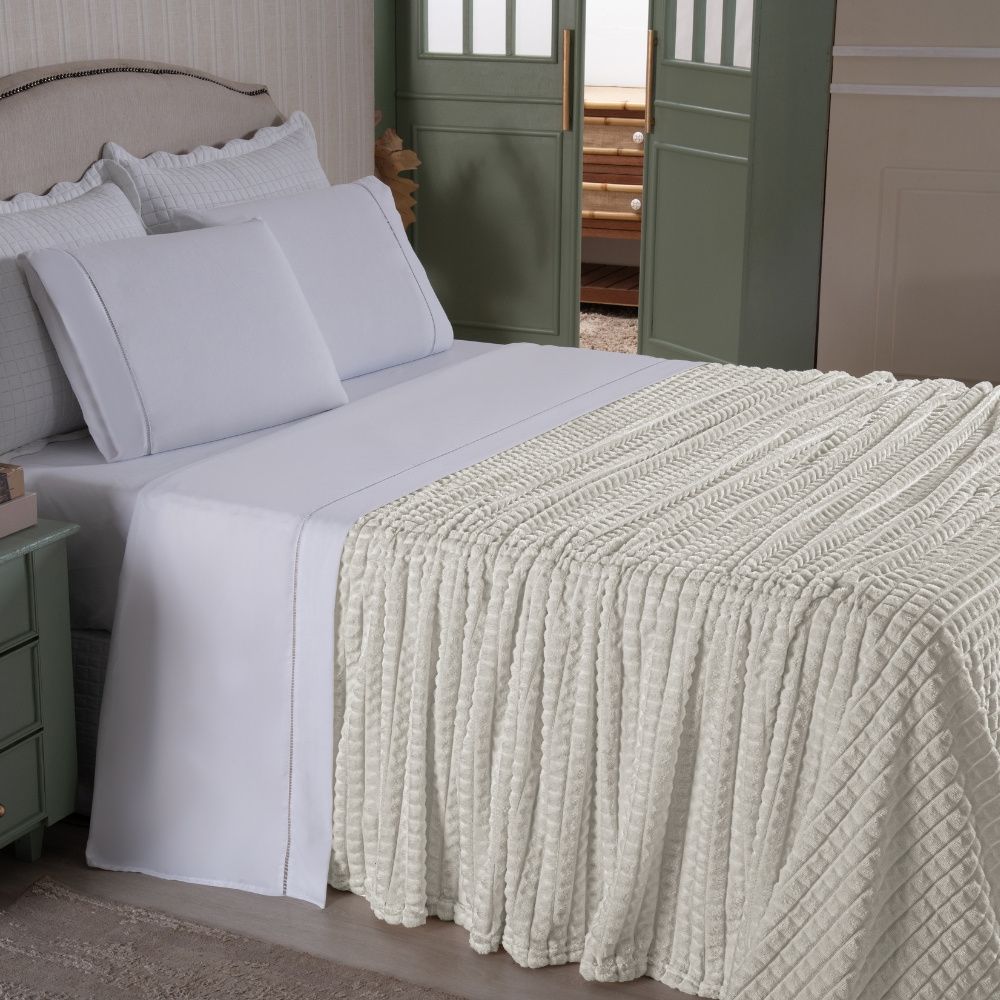 Cobertor Manta Flannel Super Macio 240g/m² Diamond Marfim