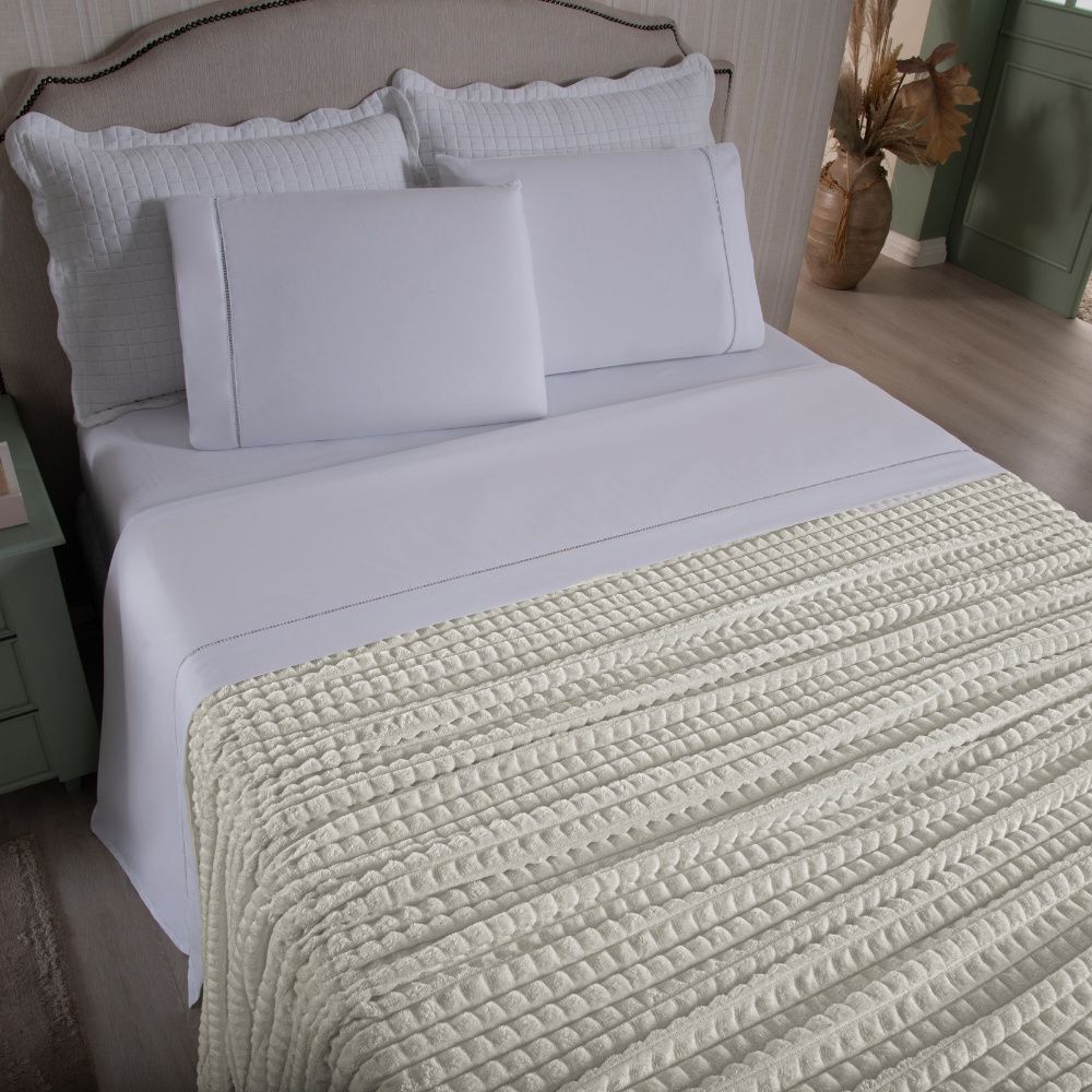 Cobertor Manta Flannel Super Macio 240g/m² Diamond Marfim
