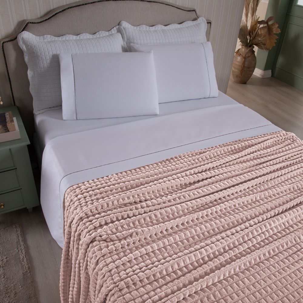 Cobertor Manta Flannel Super Macio 240g/m² Diamond Rosê
