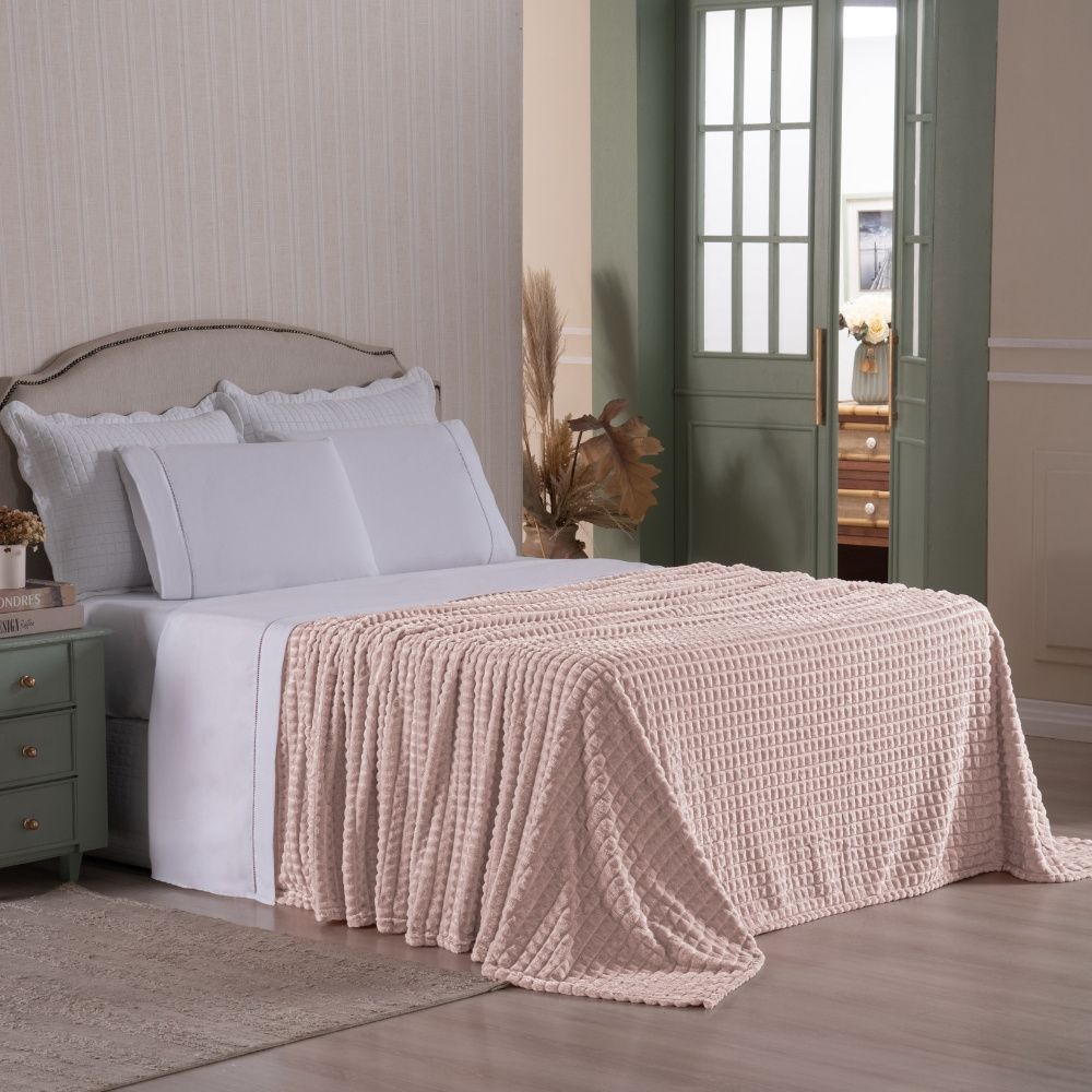 Cobertor Manta Flannel Super Macio 240g/m² Diamond Rosê