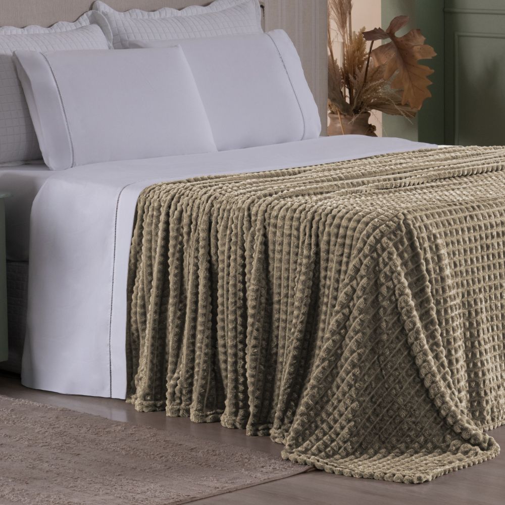 Cobertor Manta Flannel Super Macio 240g/m² Diamond Bege