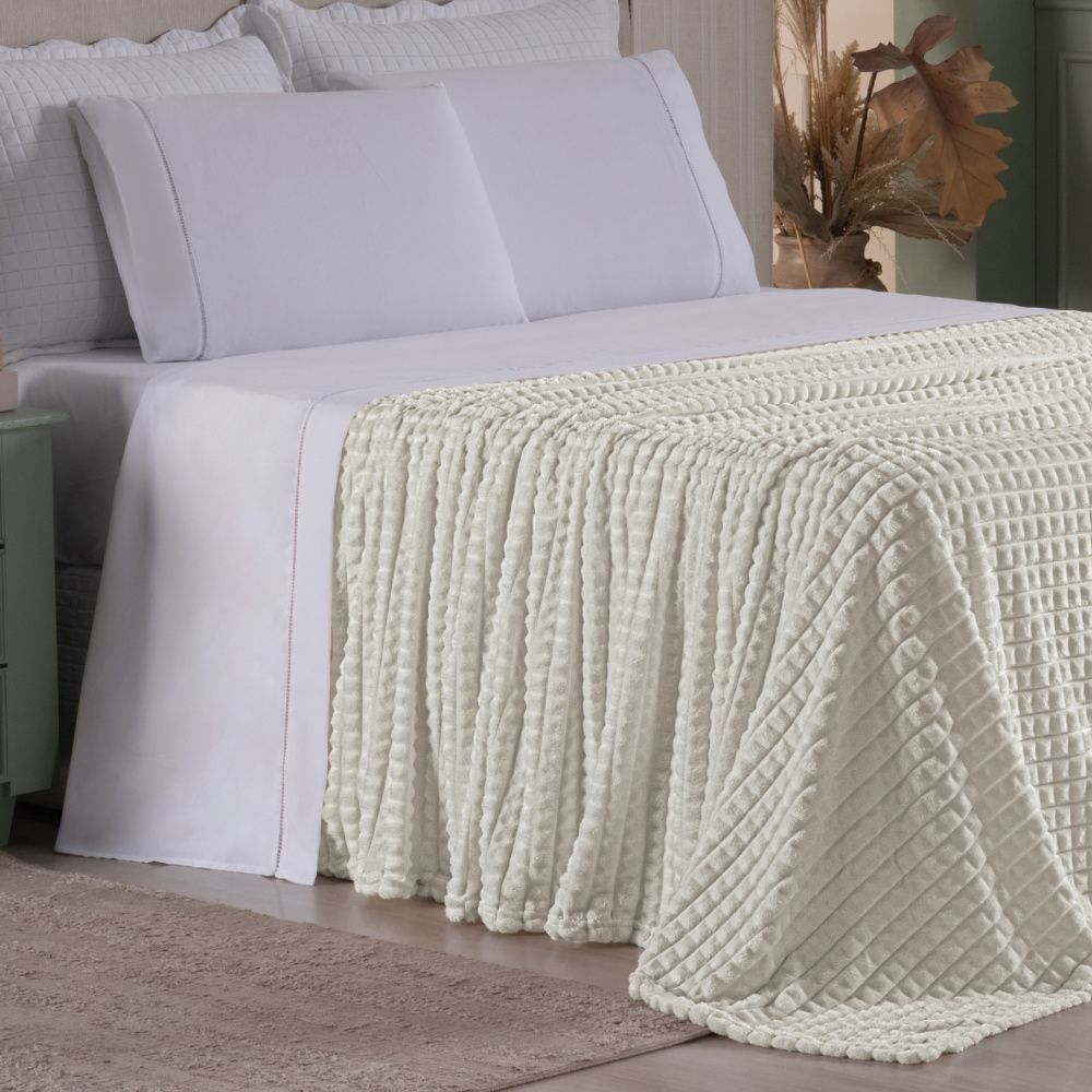 Cobertor Manta Flannel Super Macio 240g/m² Diamond Marfim