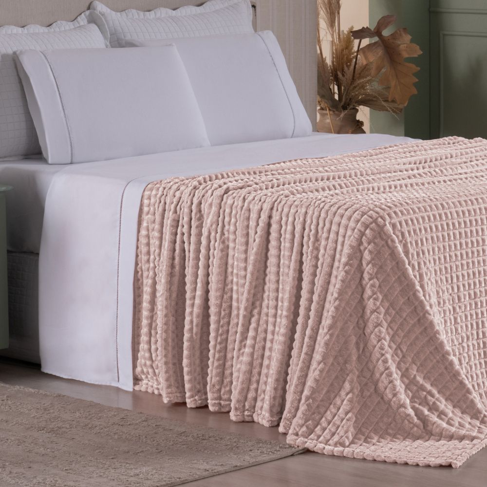 Cobertor Manta Flannel Super Macio 240g/m² Diamond Rosê