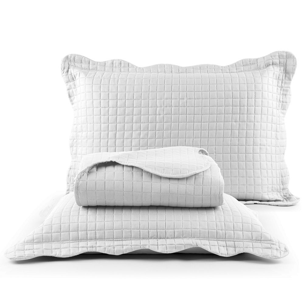 Cobre Leito Colcha Boutis Pastilhas Dupla Face 150 Fios Branco