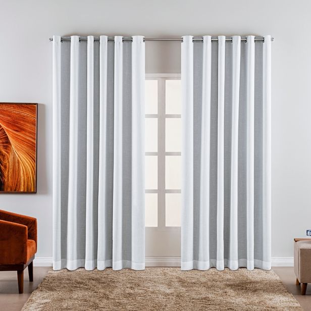 Cortina Voil Gaze de Linho com Forro Tecido Blackout Grécia Branco